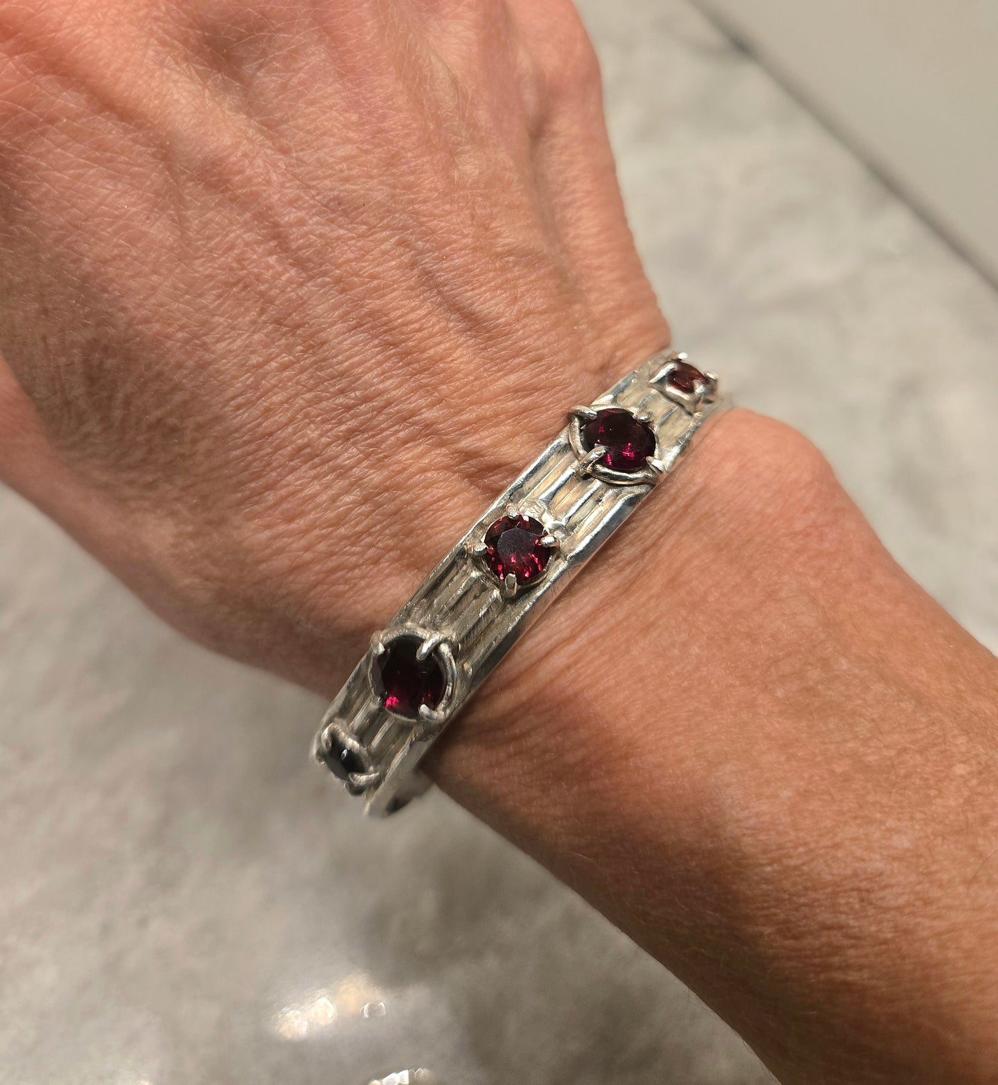 Faceted Garnet Cuff Bracelet