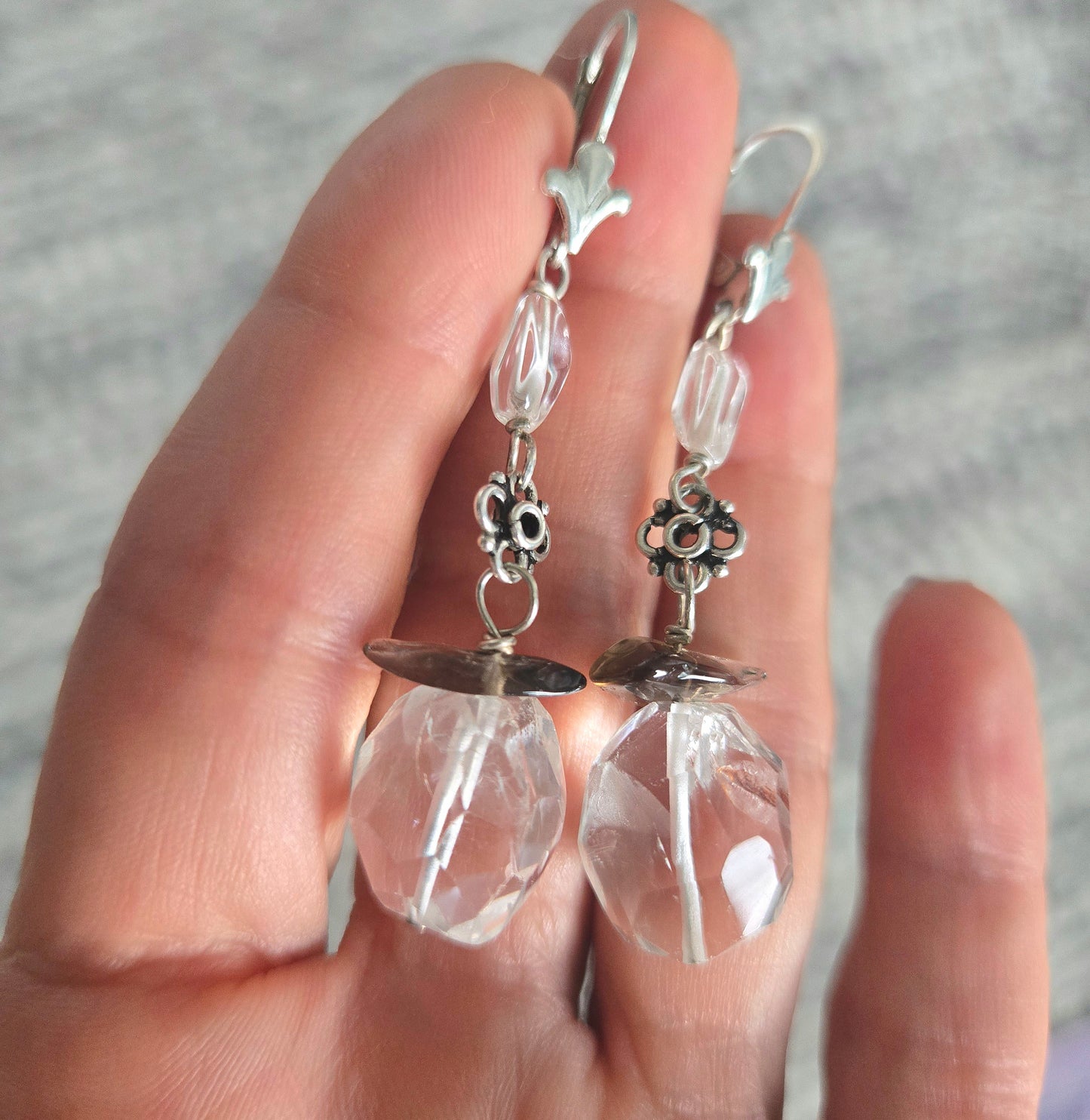 Rock Crystal and Smoky Quartz Earrings