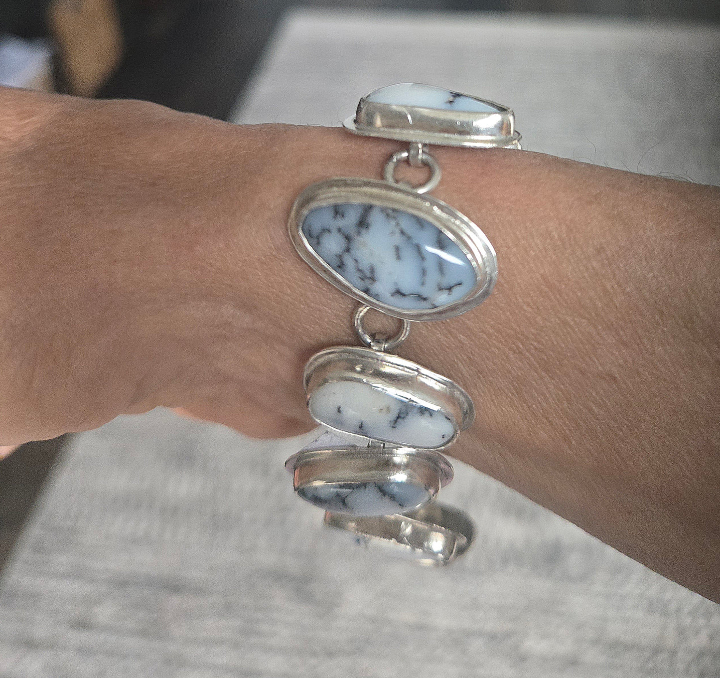 Dendritic Agate Sterling Silver Bracelet