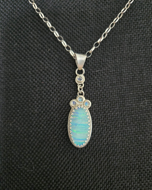 Boulder Opal and Moonstone Sterling Silver Pendant Necklace