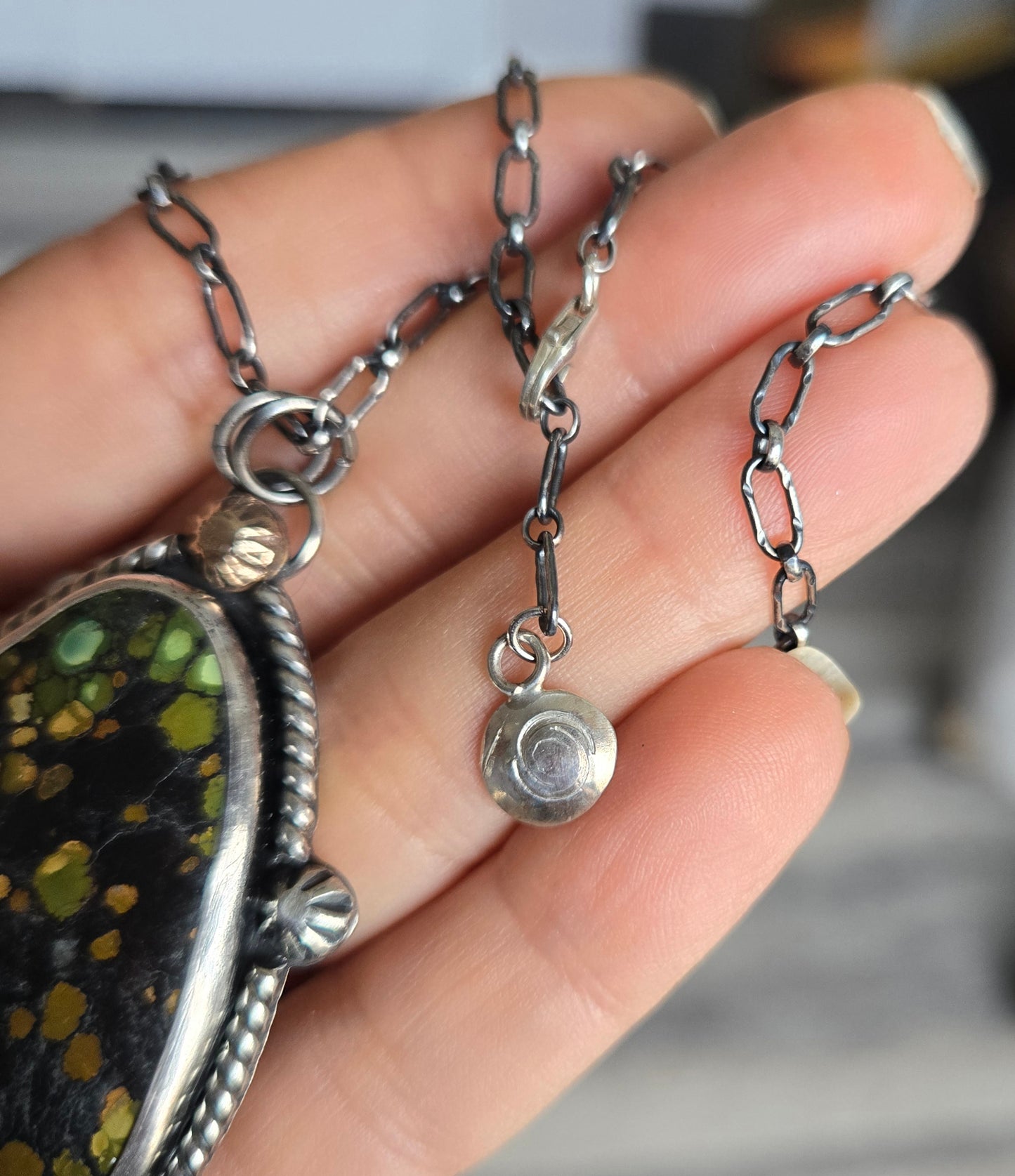 Rare Blackjack Turquoise Pendant Necklace: Sterling Silver and 18kt Gold, Statement Mixed Metal