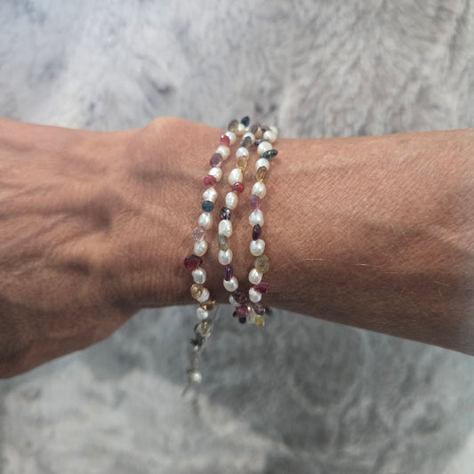 Multifunctional Freshwater Pearl and Multi-Color Gemstone Briolette Necklace/Bracelet