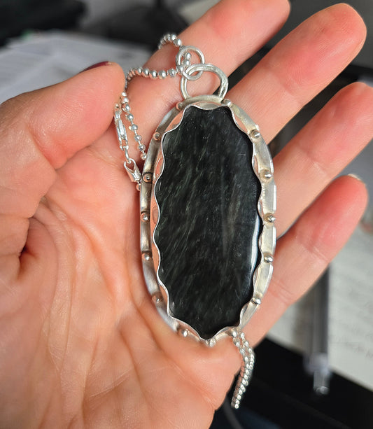 Velvet Obsidian Sterling Silver Pendant Necklace