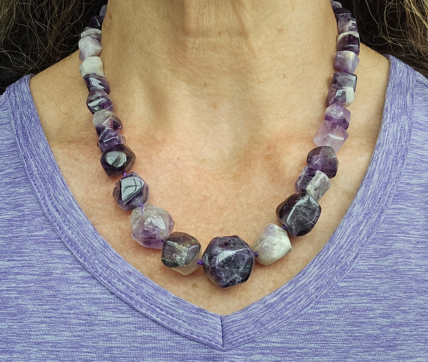 Chevron Amethyst Beaded Necklace