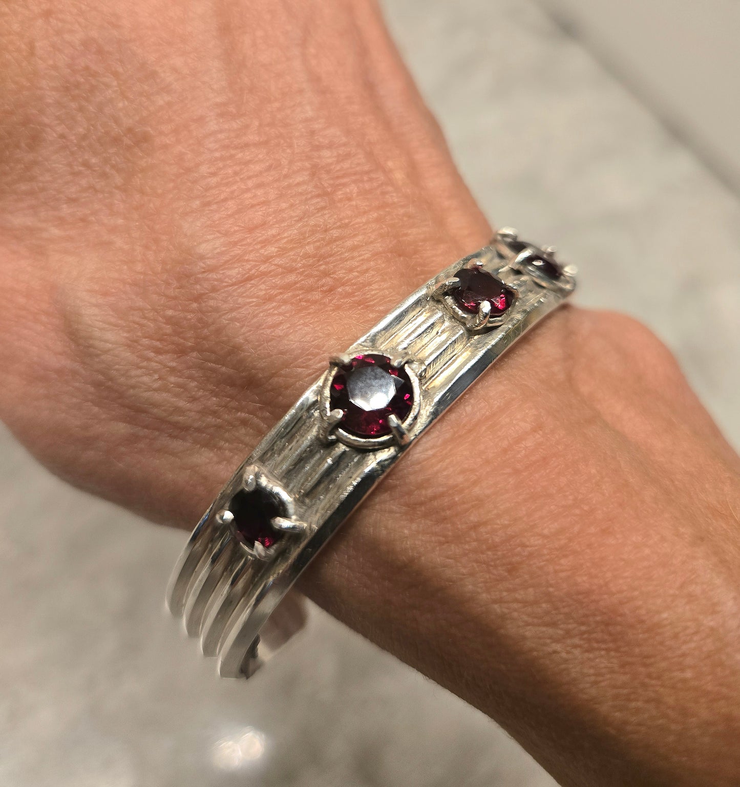 Faceted Garnet Cuff Bracelet