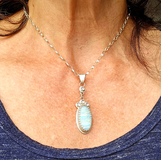 Boulder Opal and Moonstone Sterling Silver Pendant Necklace