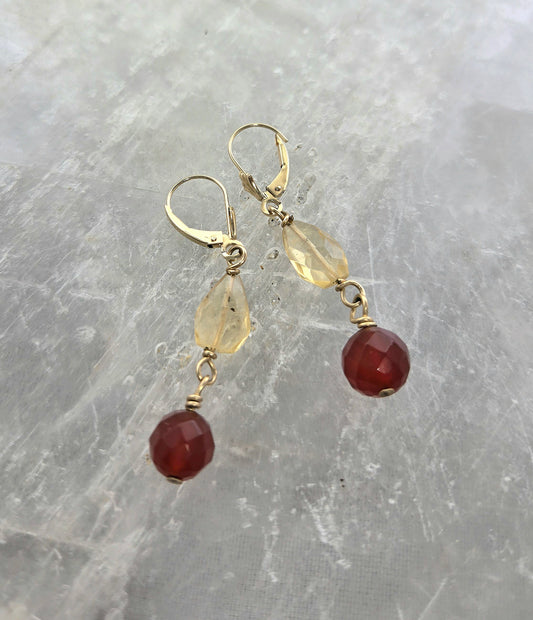 Citrine and Carnelian Dangle Earrings