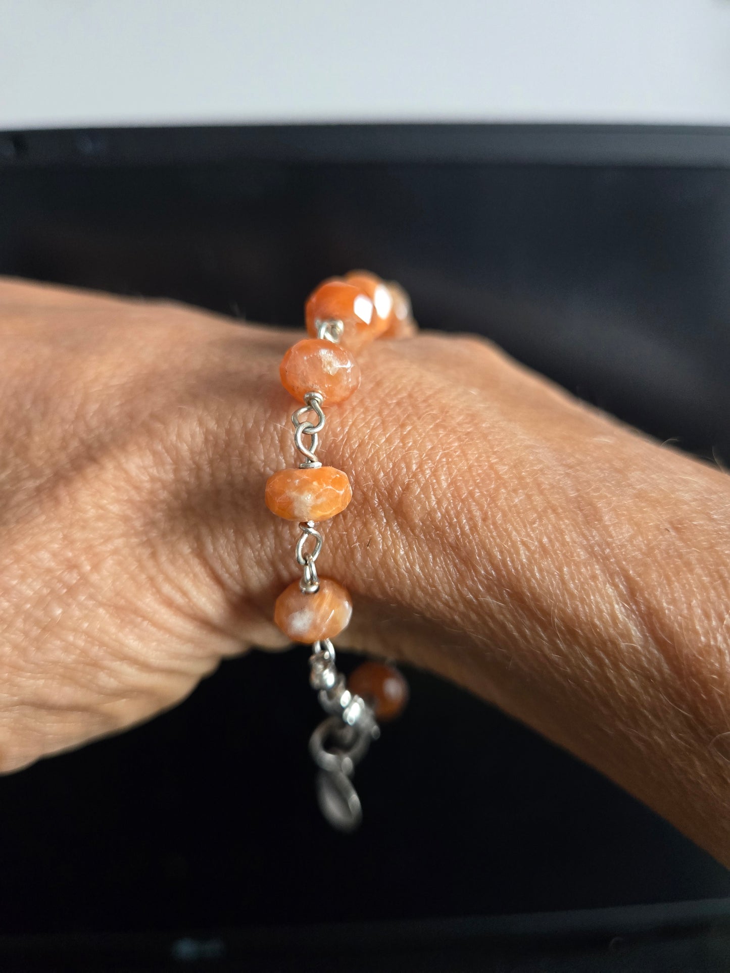 Faceted Orange Calcite Sterling Silver Bracelet