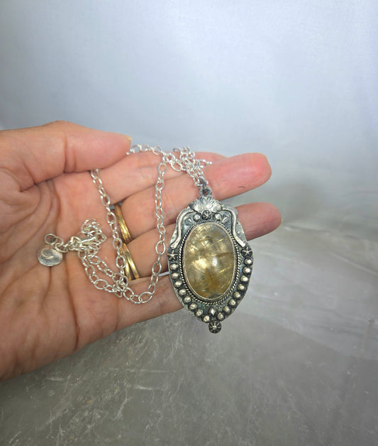 Rutilated Quartz Amulet Pendant Necklace