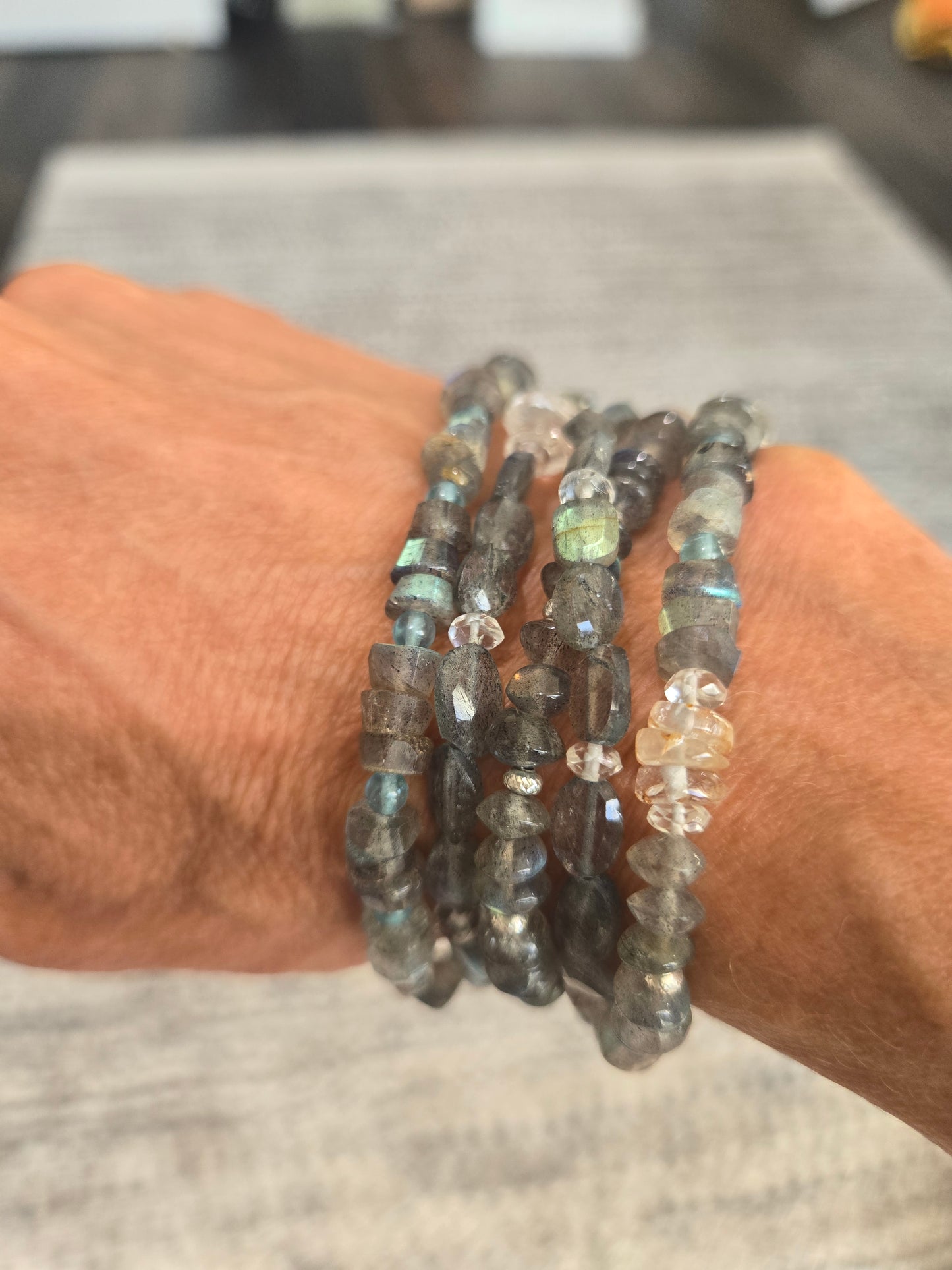 Labradorite and Sterling Silver Necklace With Stationary Flower Pendant