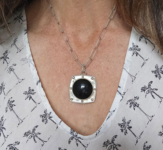 Black Onyx Sterling Silver Pendant Necklace