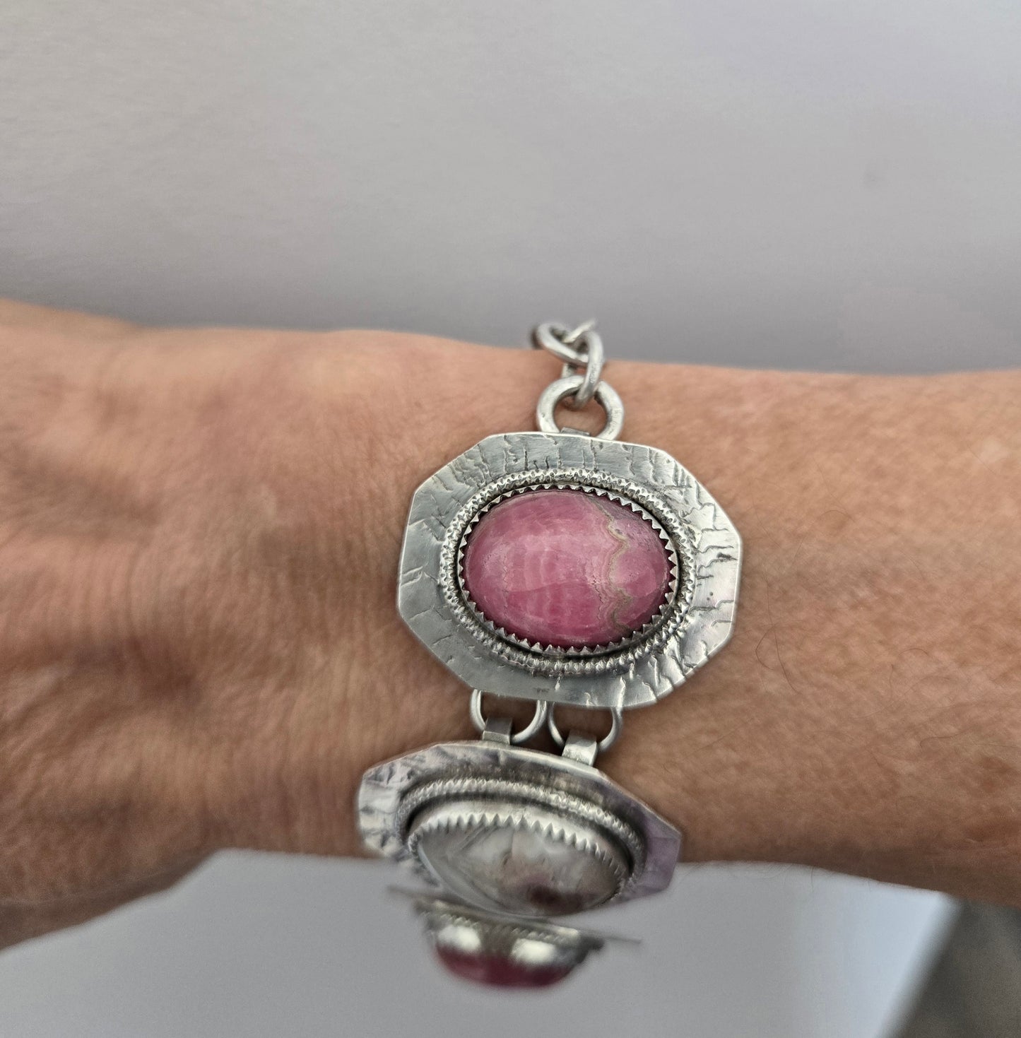 Pink Rhodochrosite and Botswana Agate Bracelet