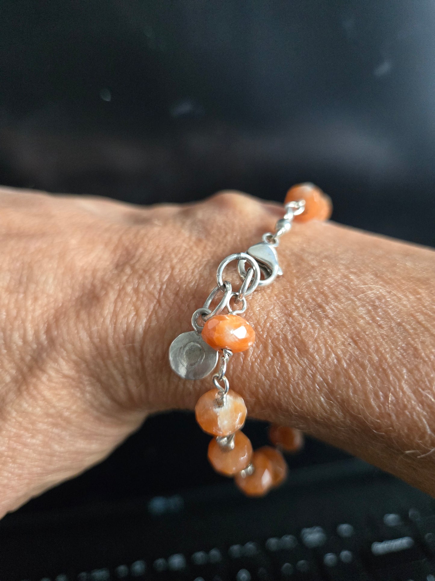 Faceted Orange Calcite Sterling Silver Bracelet