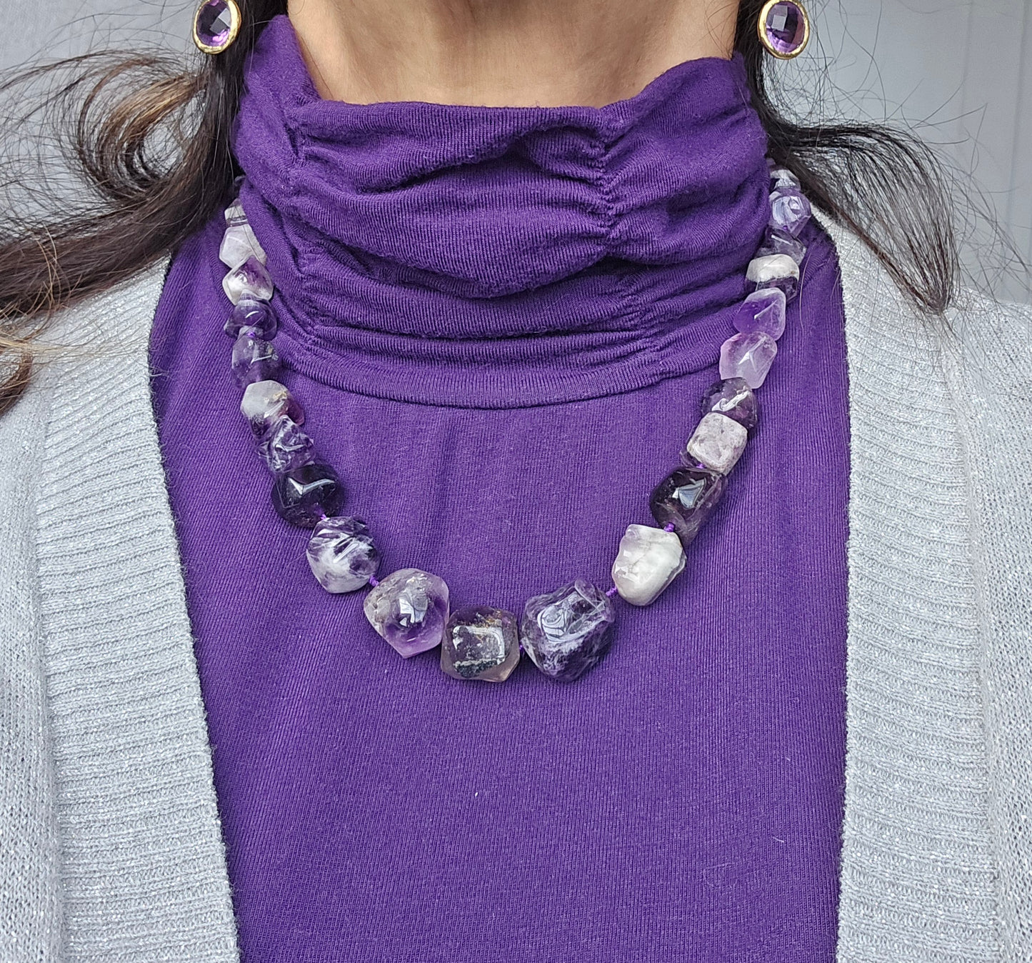 Chevron Amethyst Beaded Necklace
