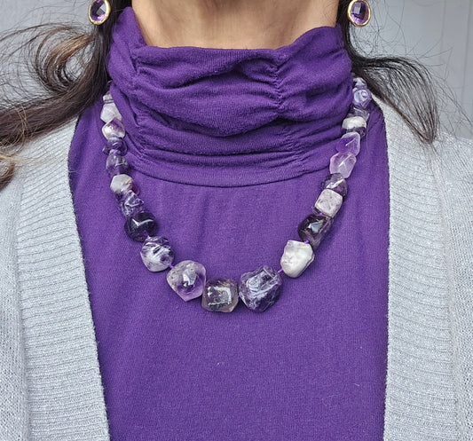 Chevron Amethyst Beaded Necklace