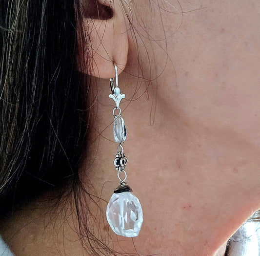 Rock Crystal and Smoky Quartz Earrings