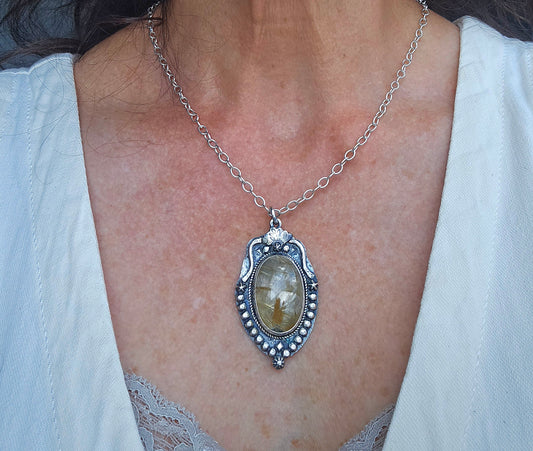Rutilated Quartz Amulet Pendant Necklace