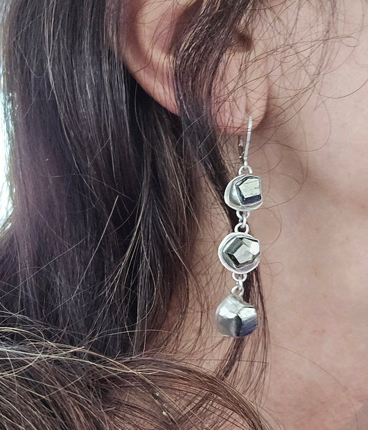 Pyrite Sterling Silver Dangle Earrings
