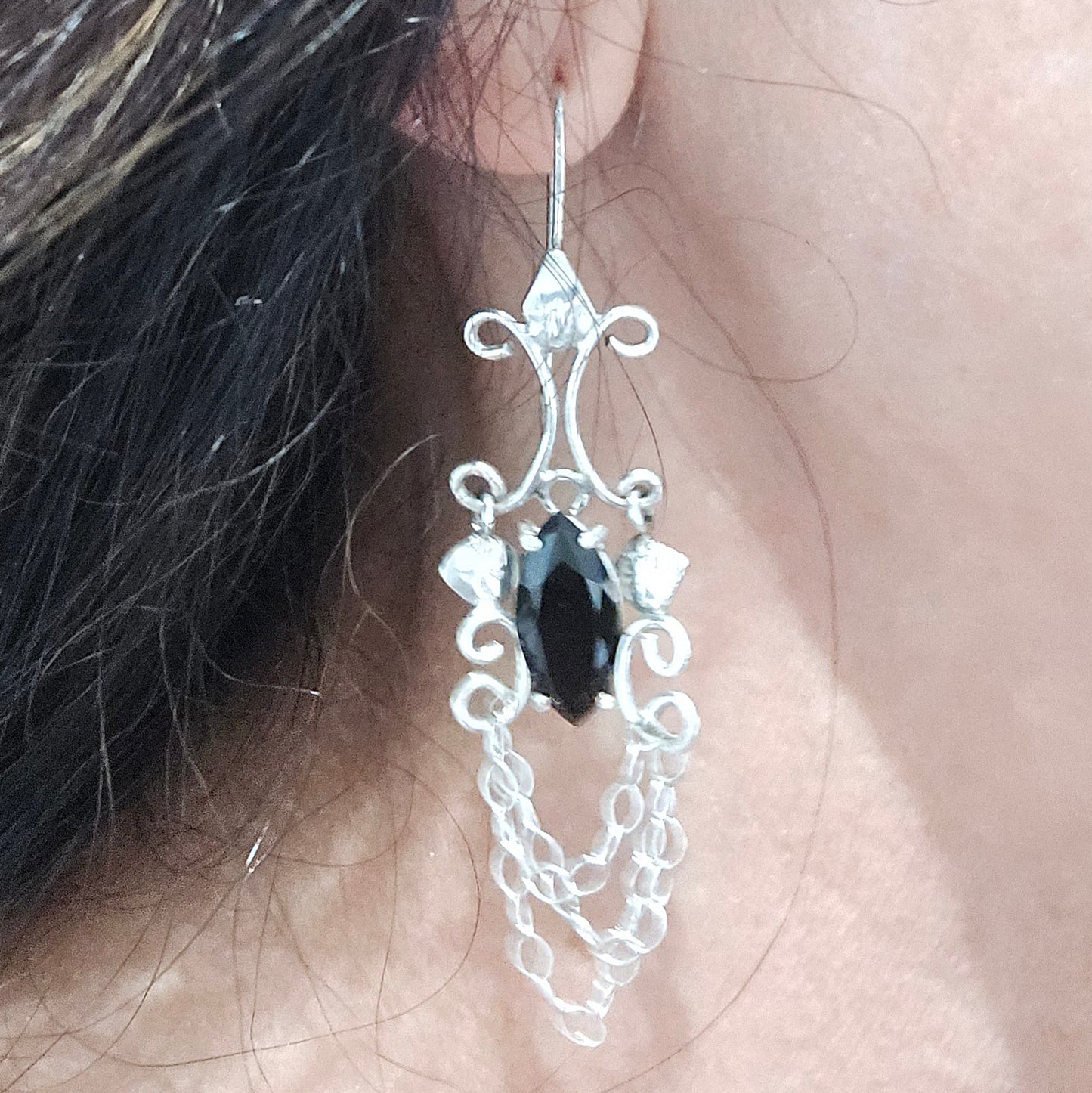 Black Onyx Marquis Dangle Earrings
