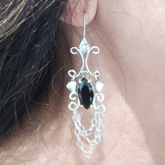 Black Onyx Marquis Dangle Earrings