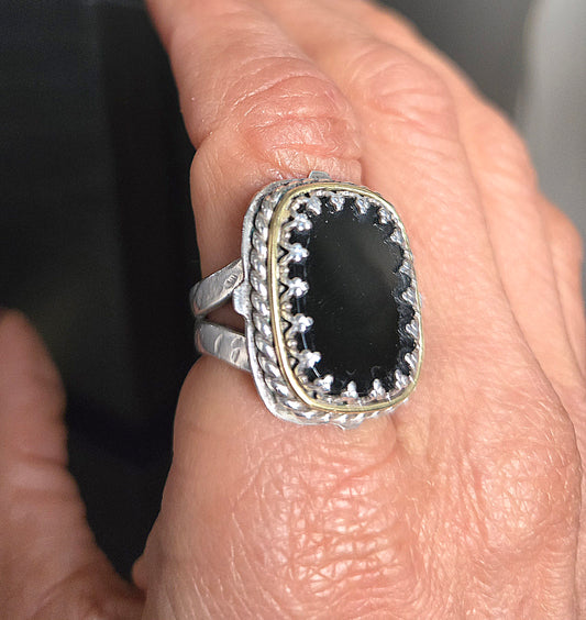 Black Onyx 18kt Gold Two Tone Ring