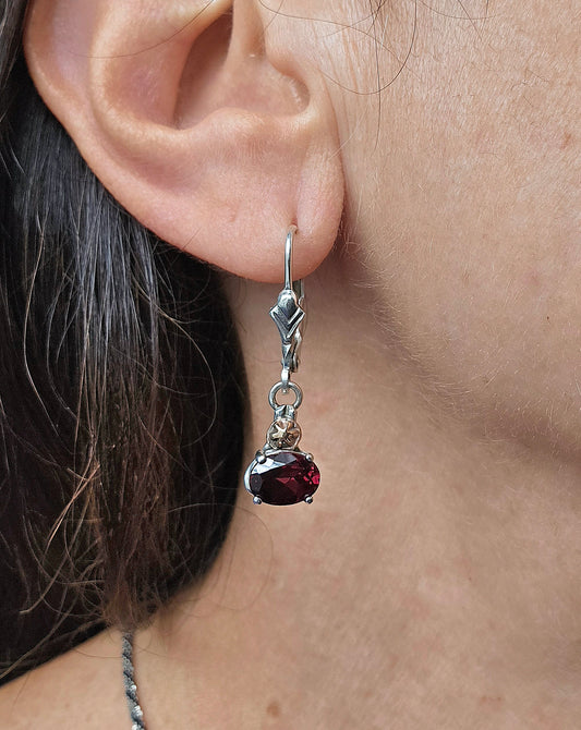 Garnet Two Tone Earrings