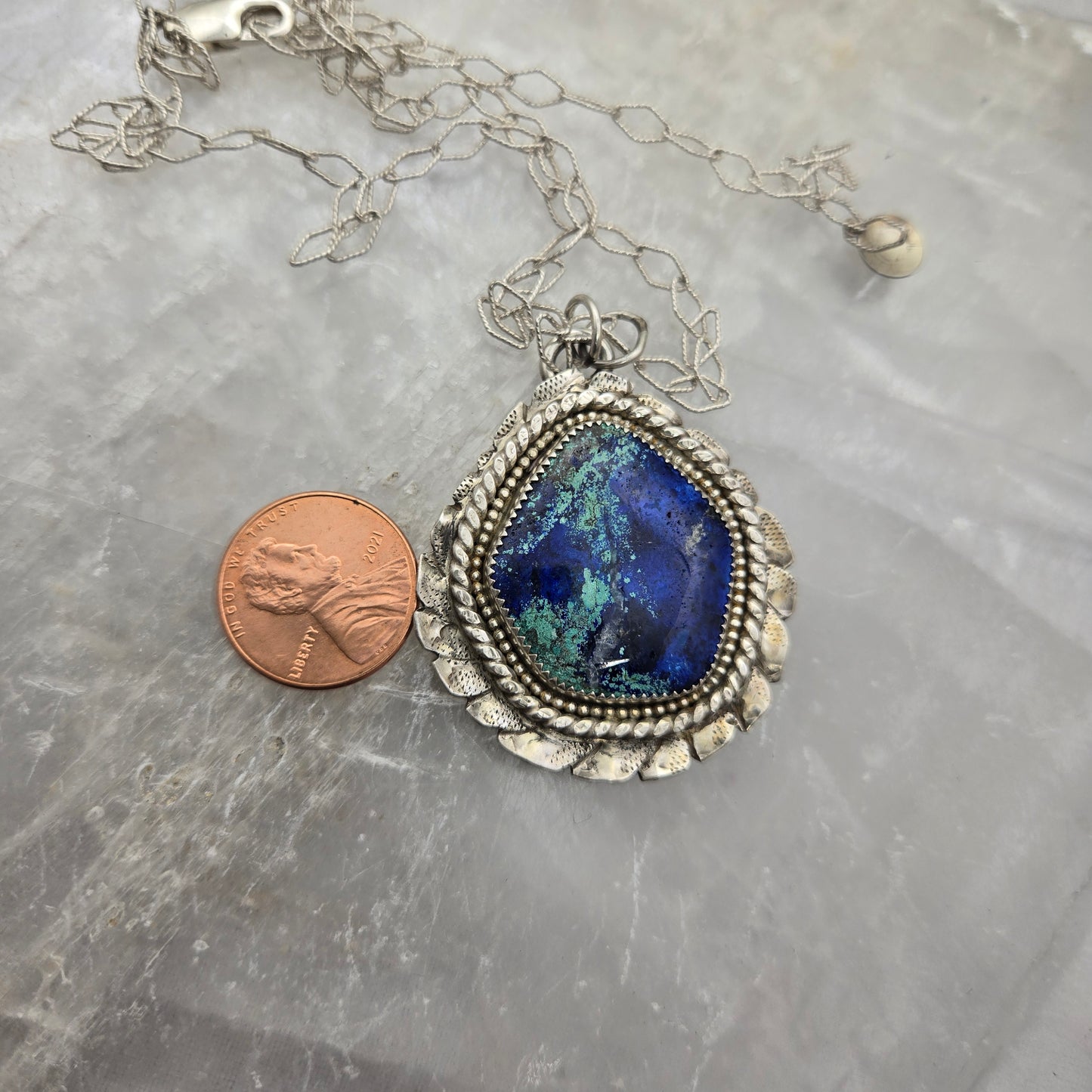Sterling Silver Azurite Malachite Pendant Necklace