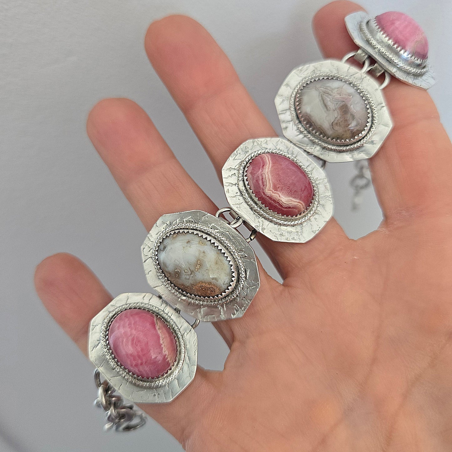 Pink Rhodochrosite and Botswana Agate Bracelet