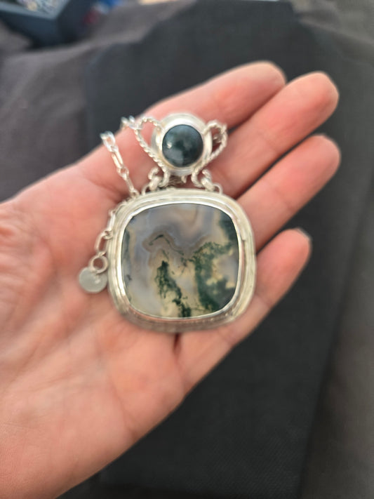 Moss Agate Pendant Station Necklace
