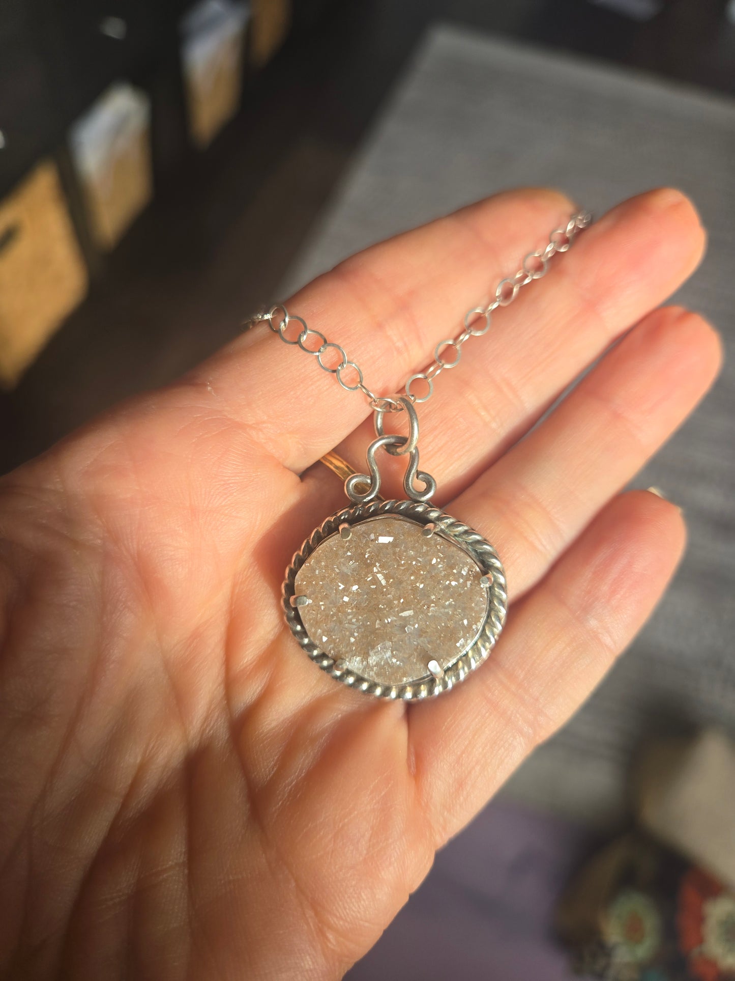 Yellow Druzy Pendant Necklace