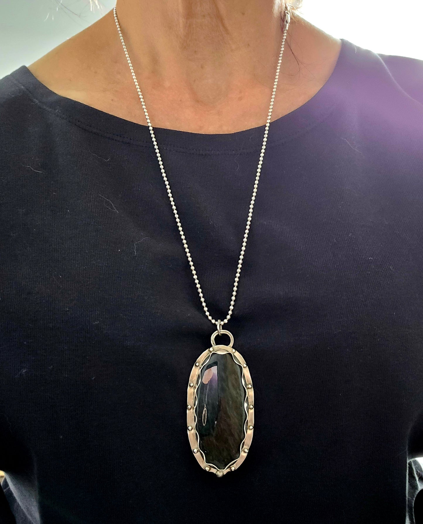 Velvet Obsidian Sterling Silver Pendant Necklace