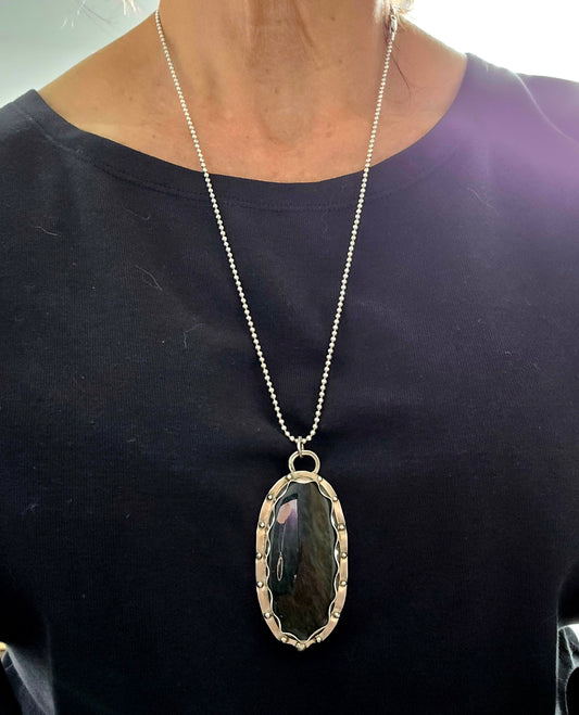 Velvet Obsidian Sterling Silver Pendant Necklace