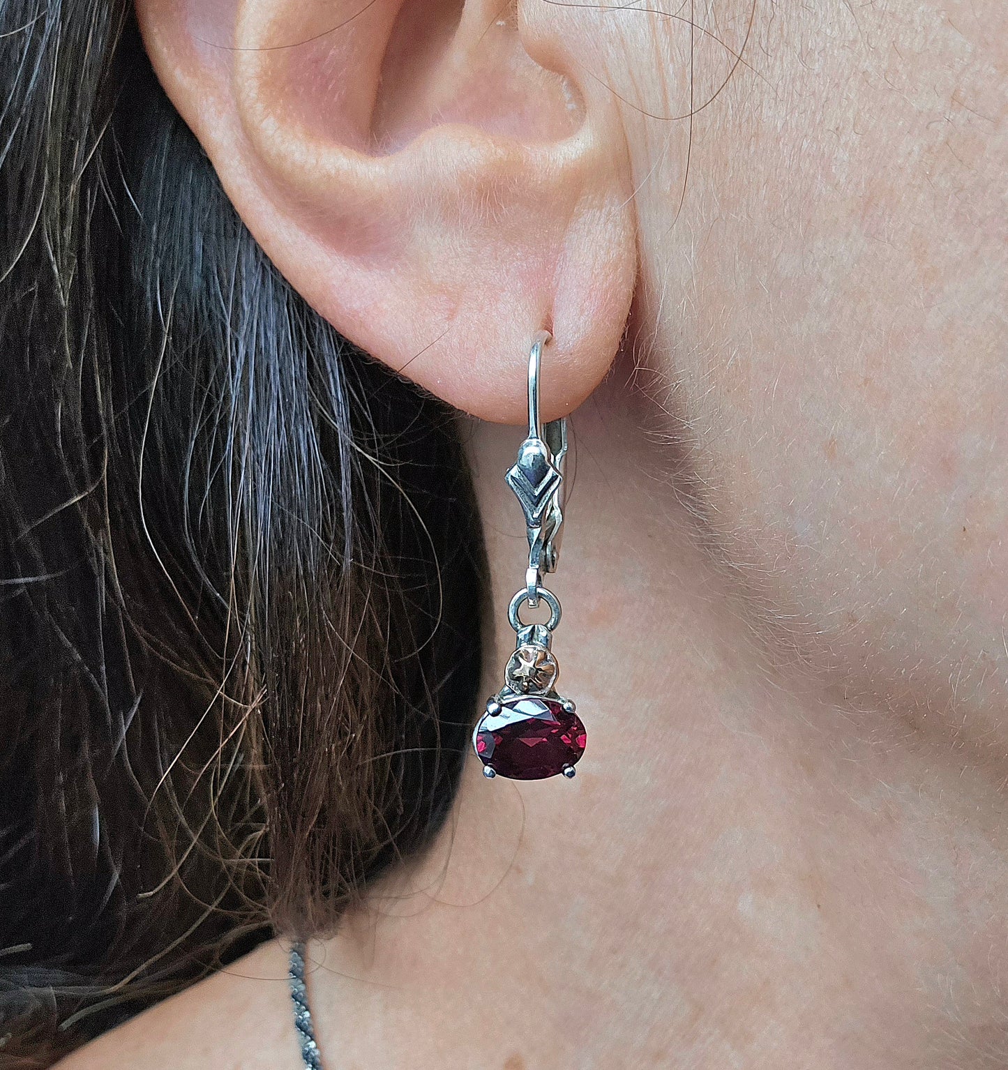 Garnet Two Tone Earrings