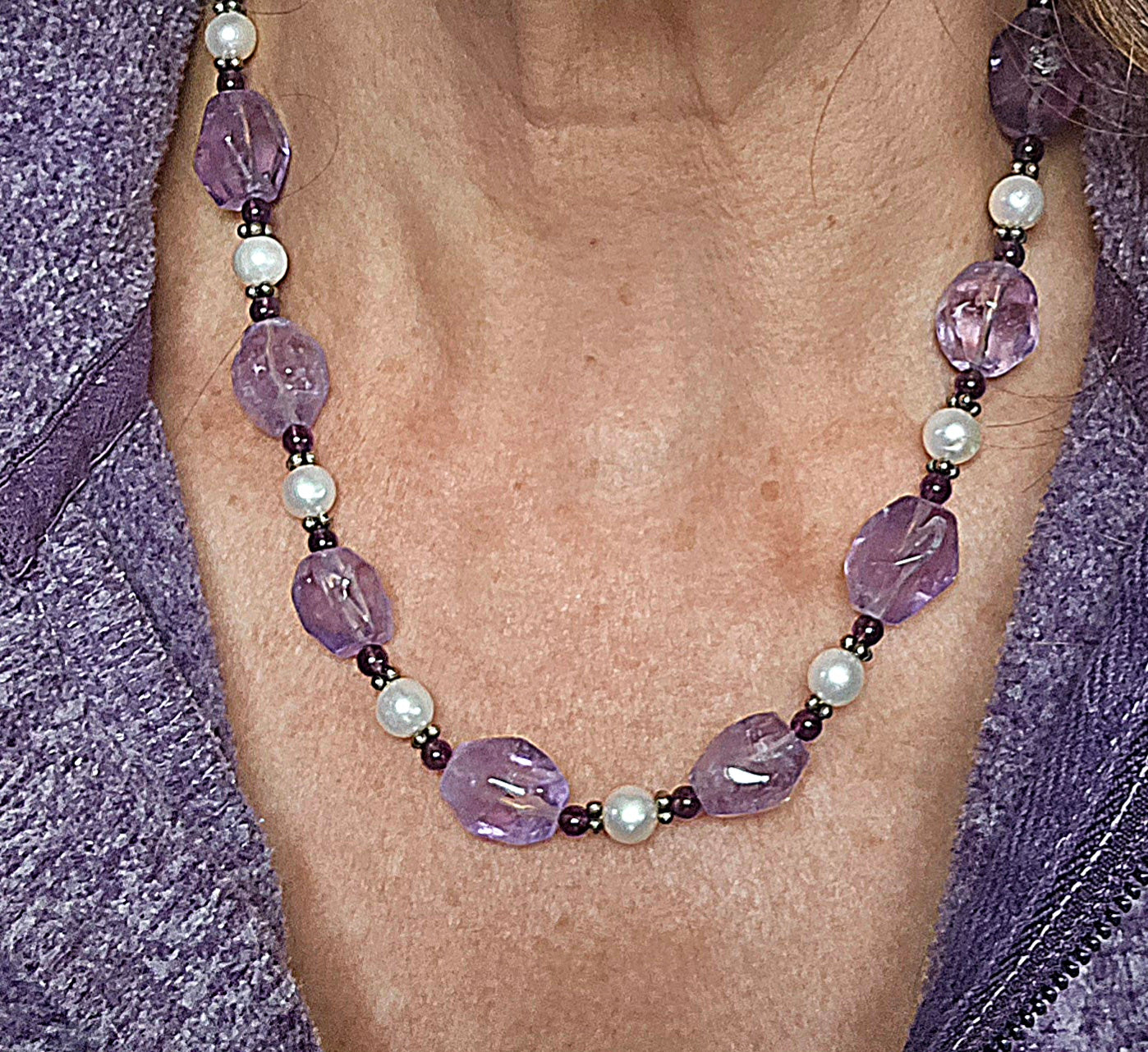 Beaded Amethyst and Pearl Necklace