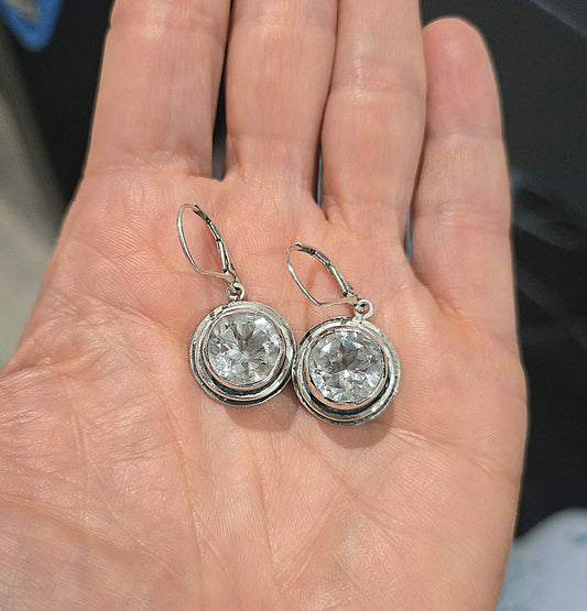 Clear Quartz Sterling Silver Leverback Drop Earrings