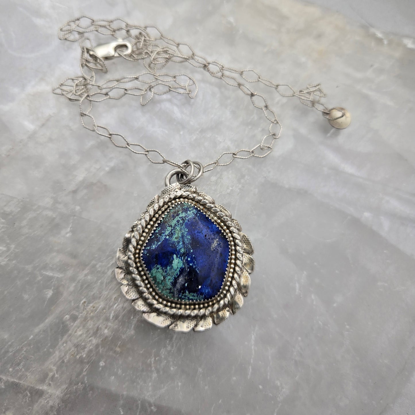 Sterling Silver Azurite Malachite Pendant Necklace