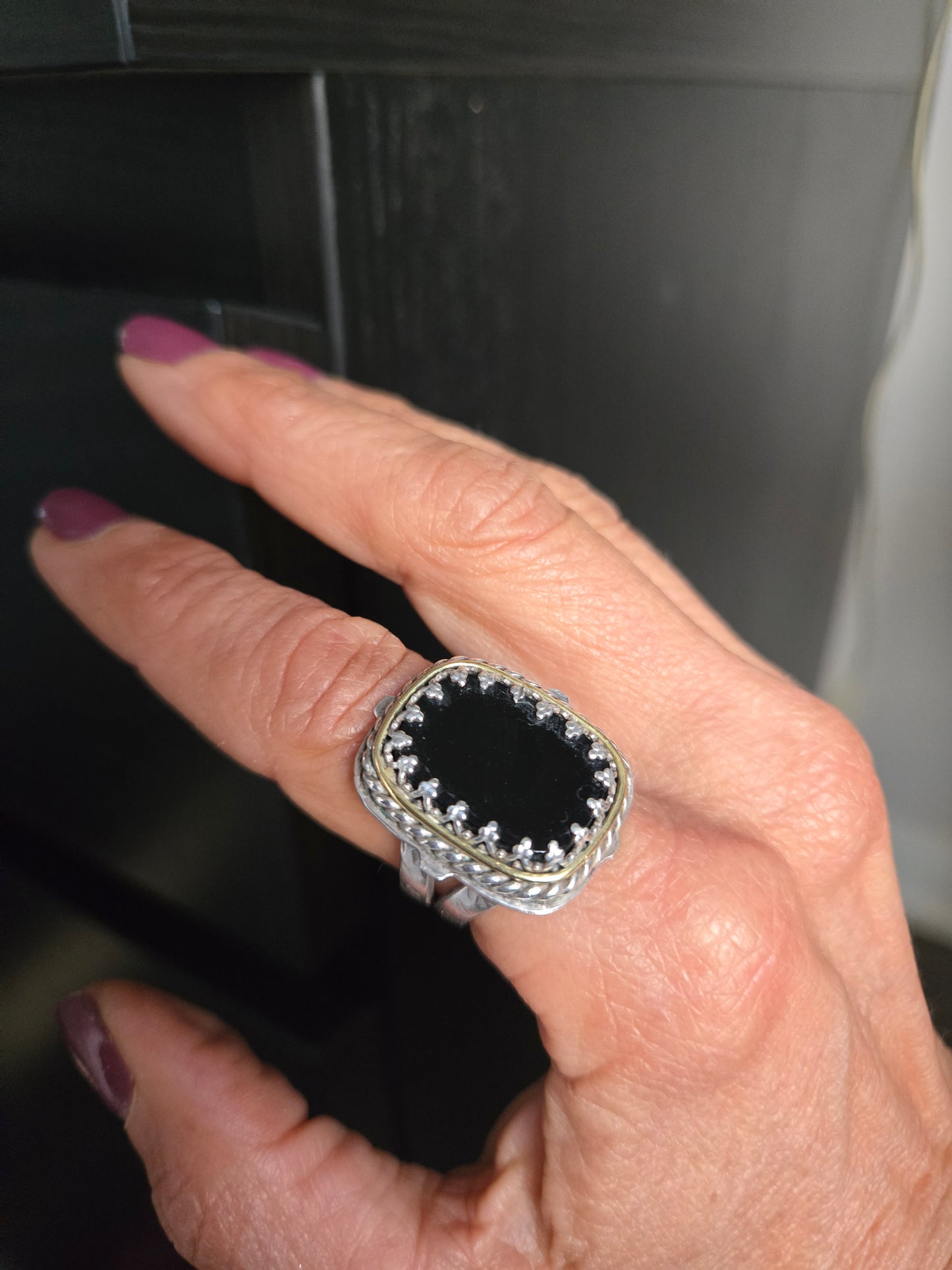 Black Onyx 18kt Gold Two Tone Ring