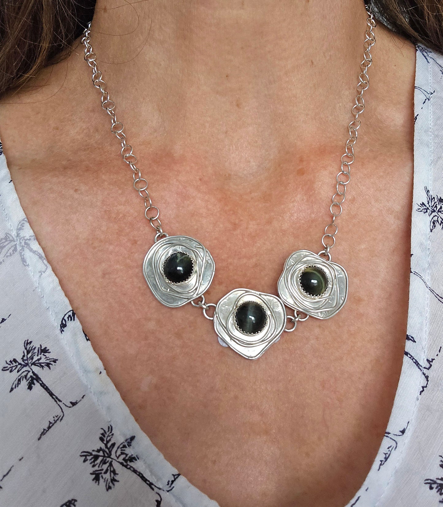 Blue Tiger's Eye Sterling Silver Necklace