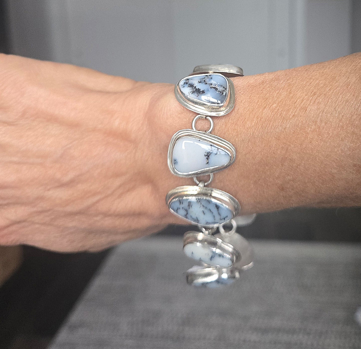 Dendritic Agate Sterling Silver Bracelet