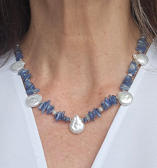 Kyanite and Coin Pearl Necklace