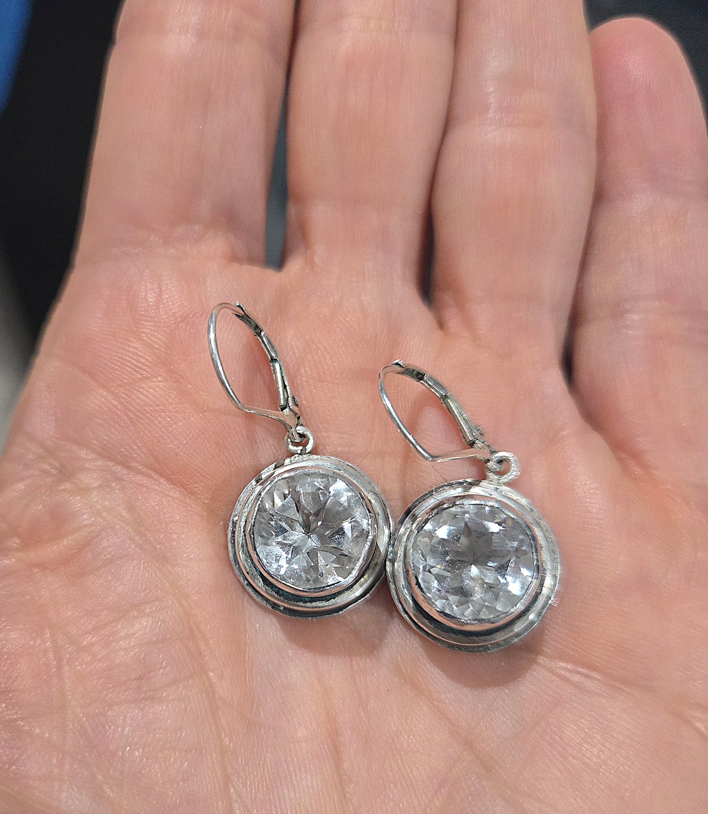 Rock Crystal Sterling Silver Leverback Drop Earrings