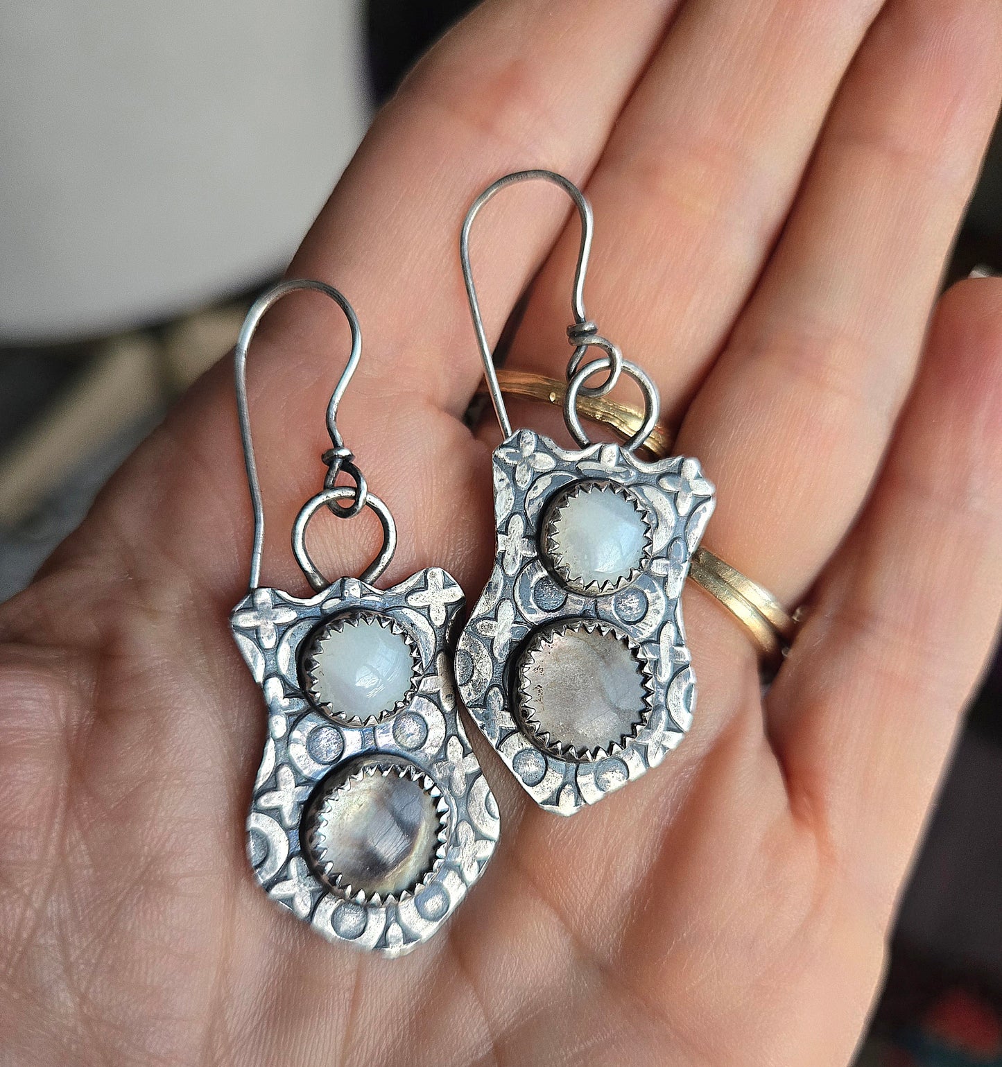 Black and White Mother of Pearl Shield Earrings