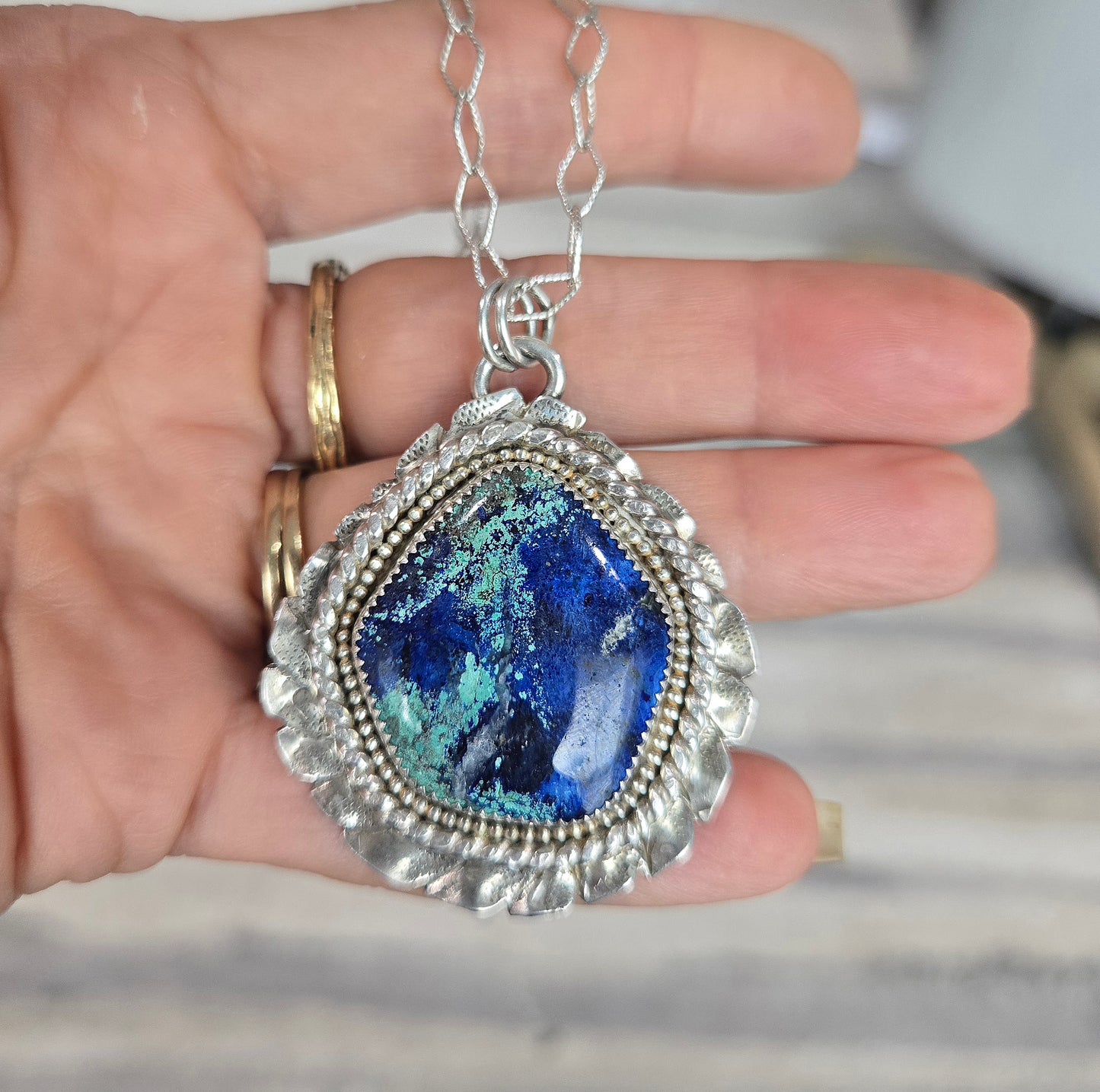 Sterling Silver Azurite Malachite Pendant Necklace