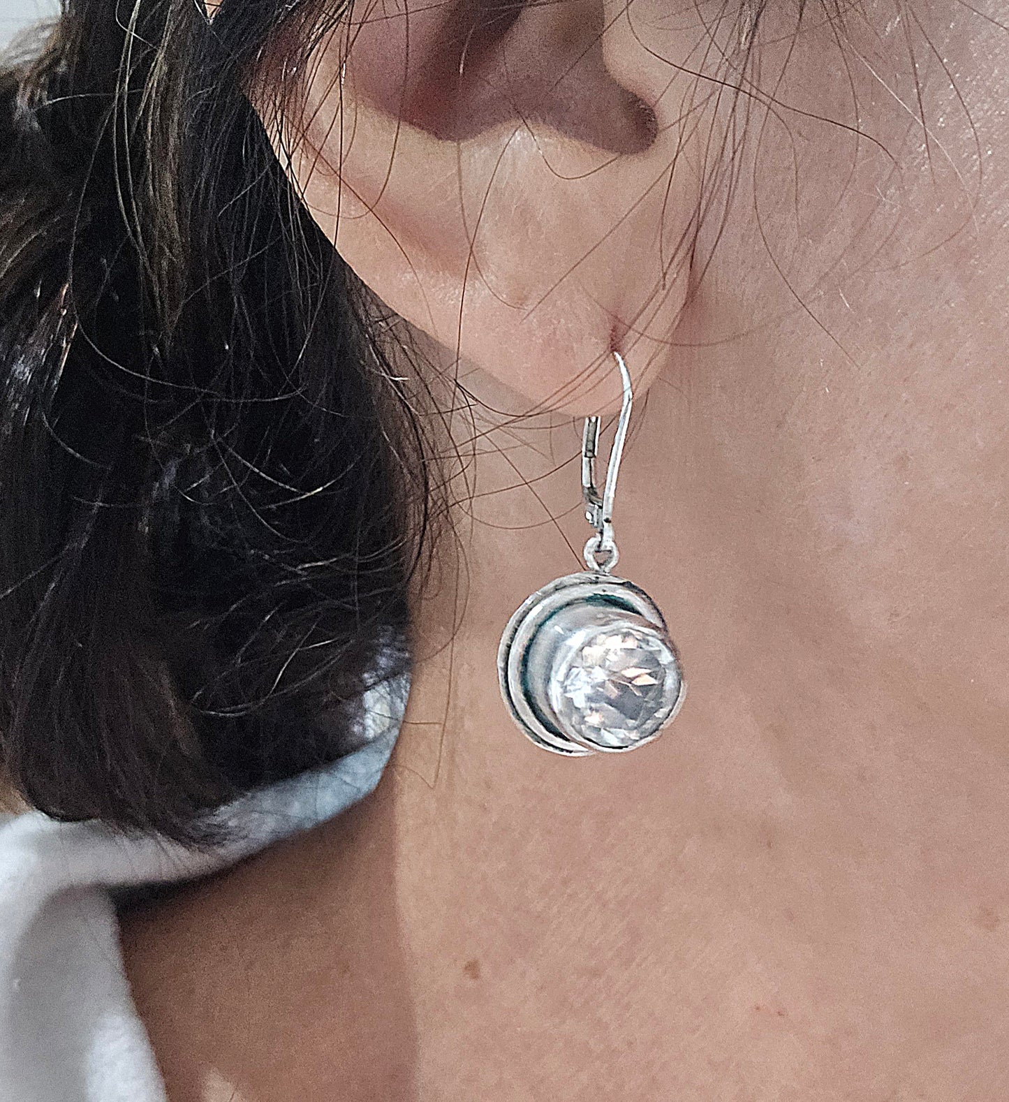 Rock Crystal Sterling Silver Leverback Drop Earrings