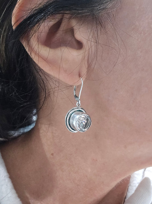 Clear Quartz Sterling Silver Leverback Drop Earrings