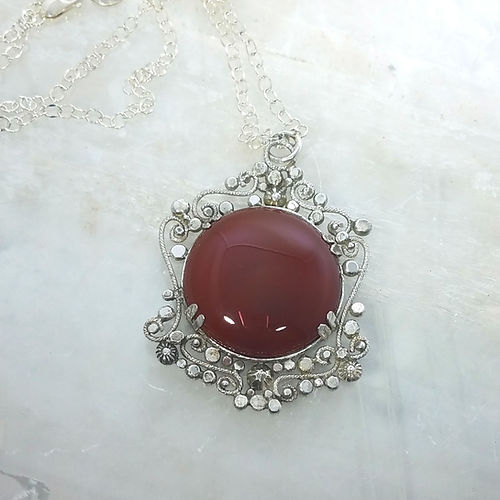 carnelian filigree pendant necklace