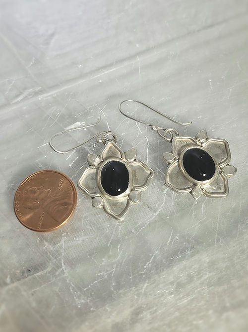 onyx flower earrings