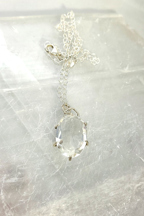 faceted clear quartz sterling silver pendant necklace