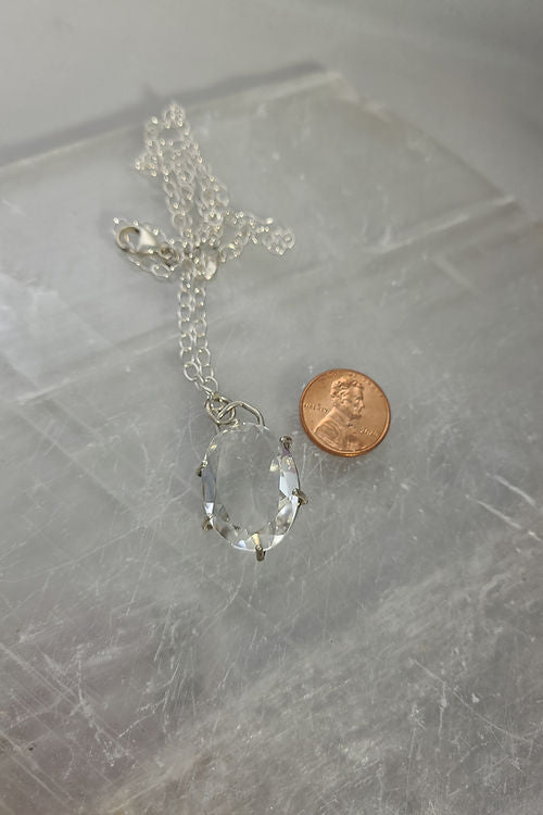 faceted clear quartz sterling silver pendant necklace