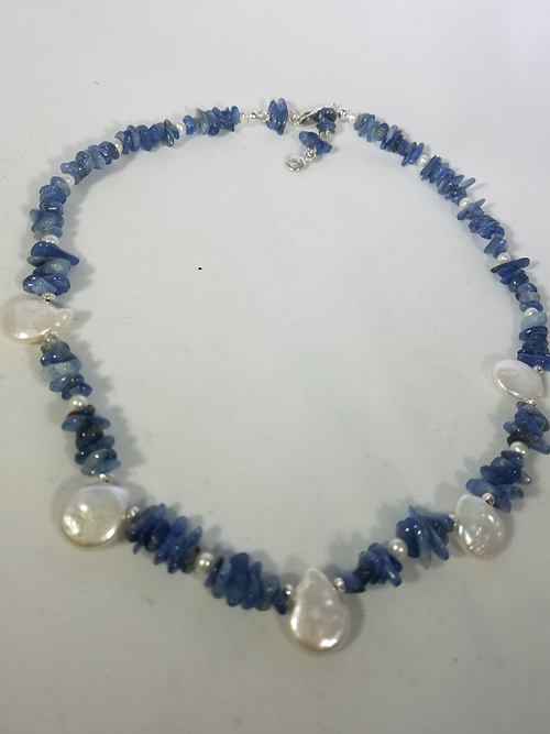 kyanite and coin pearl necklace